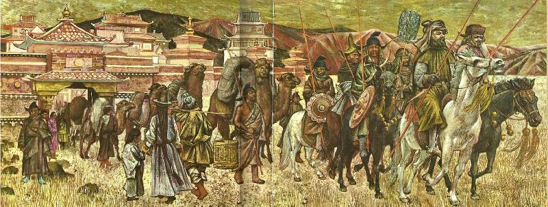 unknow artist en karavan under marco polos ledning ger sig ivag pa ett uppdrag for kublai khans rakning i norra kina china oil painting image